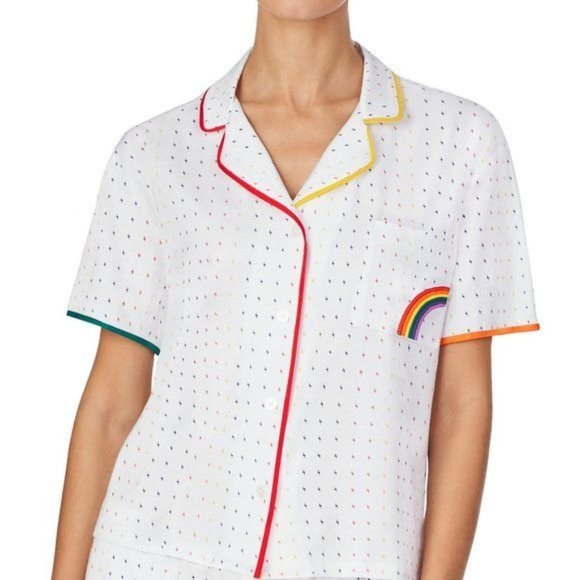ROOM SERVICE PJS Pajamas Rainbow Shirt Pajama Top Jacket - Picture 1 of 7